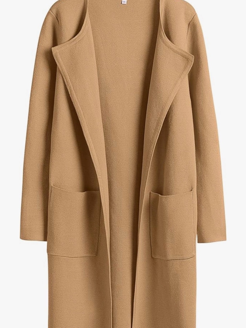 Amazon Camel Open-Front Long Cardigan with Pockets